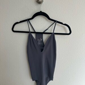 NWOT Free People Blue Ribbed V-Neck Bodysuit